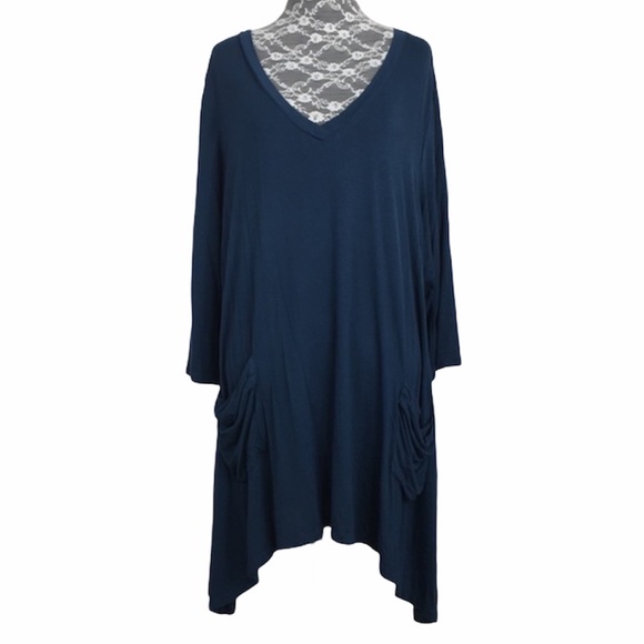 LOGO Lori Goldstein Teal Sharkbite Hem Tunic Top